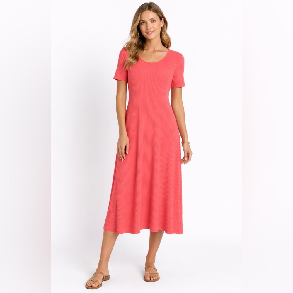 Soft Surroundings Coral Ribbed Maxi Dress – Size Large
